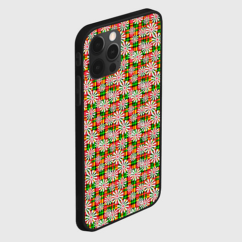 Чехол iPhone 12 Pro Max Белые ромашки на красно зеленом клетчатом фоне / 3D-Черный – фото 2