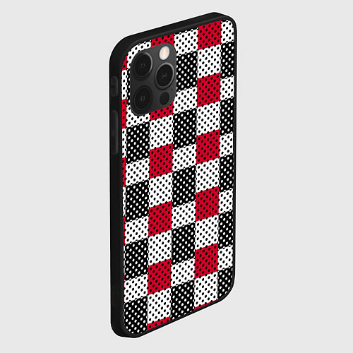 Чехол iPhone 12 Pro Max Черно-красный с белым пэчворк в горошек / 3D-Черный – фото 2