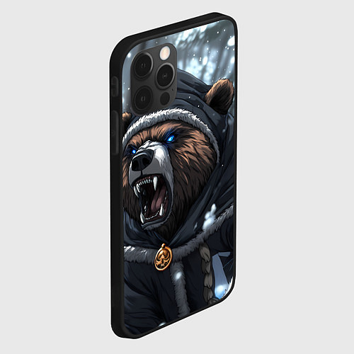 Чехол iPhone 12 Pro Max Зима - русский медведь / 3D-Черный – фото 2