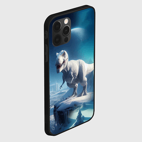 Чехол iPhone 12 Pro Max Снежный динозавр - история вымирания / 3D-Черный – фото 2