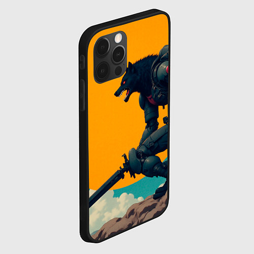 Чехол iPhone 12 Pro Max Киберчеловек-волк / 3D-Черный – фото 2
