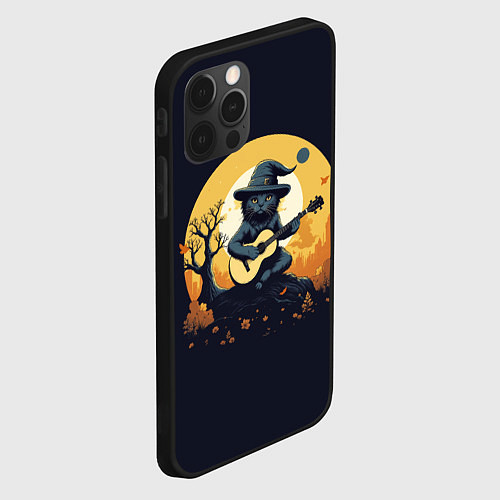 Чехол iPhone 12 Pro Max Кот играет на гитаре под луной / 3D-Черный – фото 2