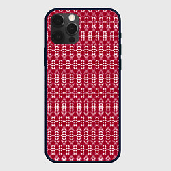 Чехол для iPhone 12 Pro Max Красно белый геометрический узор ретро, цвет: 3D-черный
