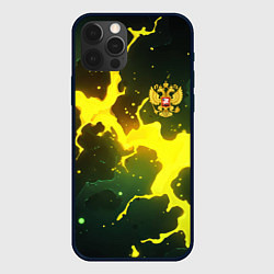 Чехол для iPhone 12 Pro Max Герб России зеленый разлом, цвет: 3D-черный