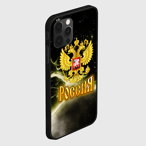 Чехол iPhone 12 Pro Max Россия - герб на черно-зеленом фоне / 3D-Черный – фото 2