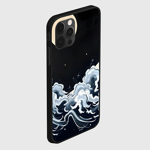 Чехол iPhone 12 Pro Max Японские волны и луна / 3D-Черный – фото 2