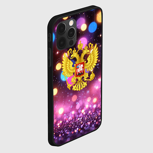 Чехол iPhone 12 Pro Max Герб России на фоне бокке / 3D-Черный – фото 2