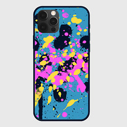 Чехол для iPhone 12 Pro Max Брызги краски розовой желтой и темно синей, цвет: 3D-черный