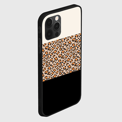 Чехол iPhone 12 Pro Max Леопардовый паттерн с черной и бежевой полосой / 3D-Черный – фото 2