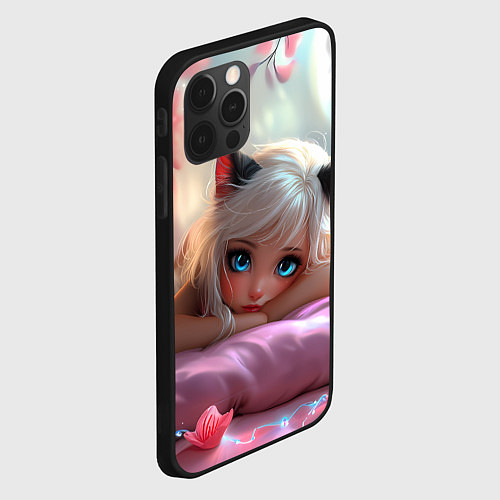 Чехол iPhone 12 Pro Max Девушка кошечка с голубыми глазами / 3D-Черный – фото 2