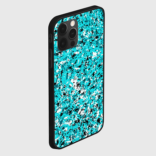 Чехол iPhone 12 Pro Max Пёстрый голубой с чёрно-белыми хлопьями / 3D-Черный – фото 2