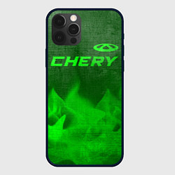 Чехол для iPhone 12 Pro Max Chery - green gradient посередине, цвет: 3D-черный