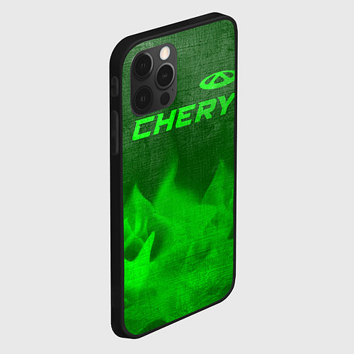 Чехол iPhone 12 Pro Max Chery - green gradient посередине / 3D-Черный – фото 2