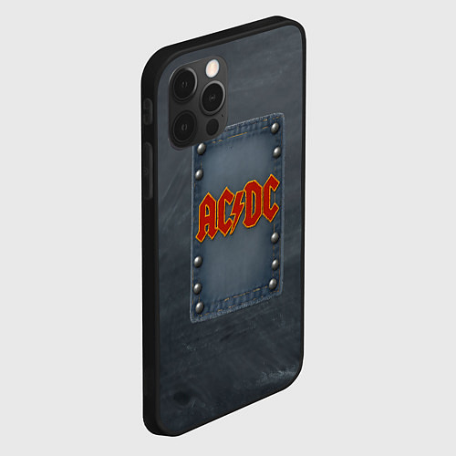 Чехол iPhone 12 Pro Max ACDC логотип в виде джинсовой нашивки / 3D-Черный – фото 2