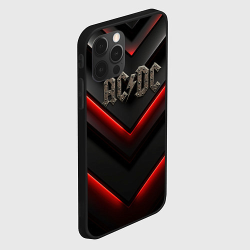 Чехол iPhone 12 Pro Max ACDC лого из металла на черно-красной текстуре / 3D-Черный – фото 2