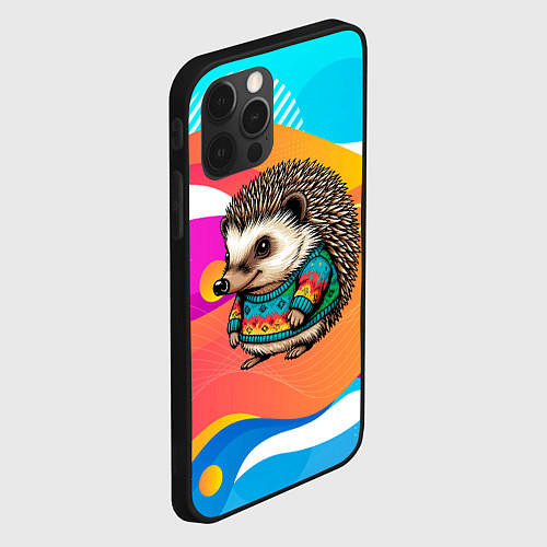 Чехол iPhone 12 Pro Max Ежик в кофте / 3D-Черный – фото 2