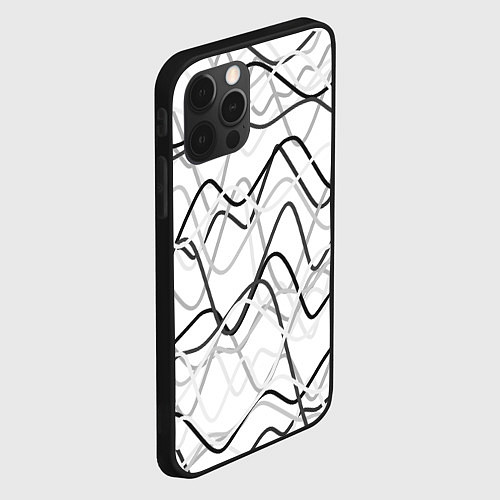 Чехол iPhone 12 Pro Max Белый с серыми волнистыми полосами / 3D-Черный – фото 2