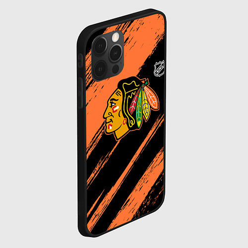 Чехол iPhone 12 Pro Max Чикаго Блэкхокс - фон с оранжевыми потертостами / 3D-Черный – фото 2