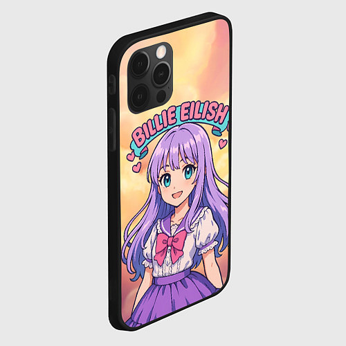 Чехол iPhone 12 Pro Max Билли Айлиш в аниме стиле / 3D-Черный – фото 2