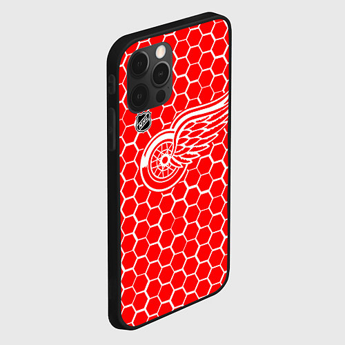 Чехол iPhone 12 Pro Max Детройт Ред Уингз - красные соты / 3D-Черный – фото 2