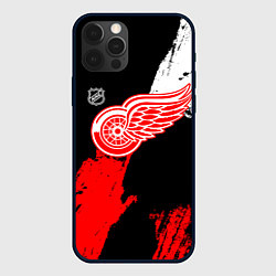 Чехол для iPhone 12 Pro Max Детройт Ред Уингз - брызги краска на черном фоне, цвет: 3D-черный