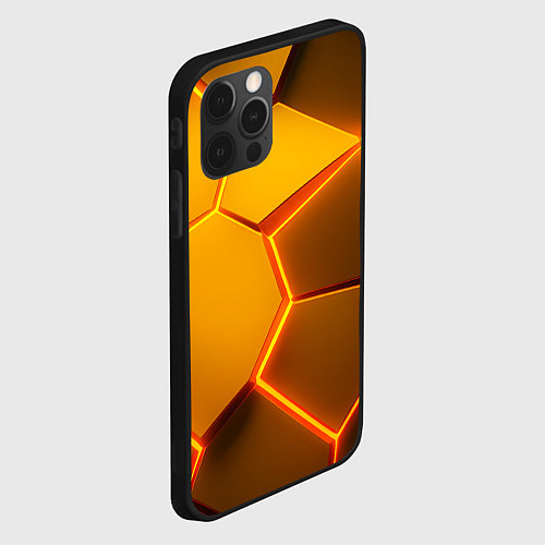 Чехол iPhone 12 Pro Max Желтые неоновые соты - текстура / 3D-Черный – фото 2