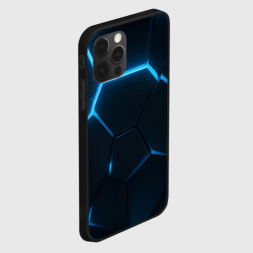 Чехол iPhone 12 Pro Max Черные плиты с синим светом / 3D-Черный – фото 2