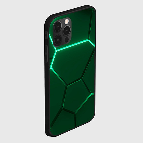 Чехол iPhone 12 Pro Max Зеленые плиты с неоном / 3D-Черный – фото 2