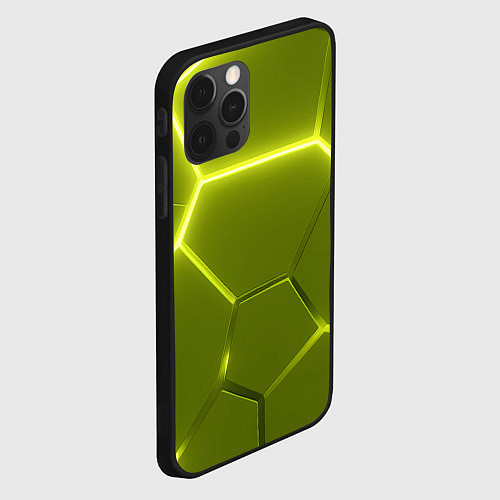 Чехол iPhone 12 Pro Max Салатовые плиты с неоном / 3D-Черный – фото 2