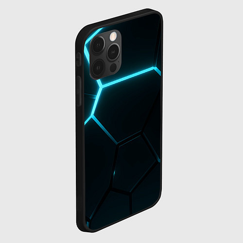 Чехол iPhone 12 Pro Max Синие плиты с неоном / 3D-Черный – фото 2