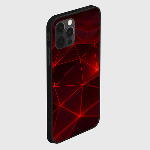 Чехол iPhone 12 Pro Max Красные полигоны с неоном / 3D-Черный – фото 2