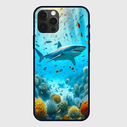 Чехол для iPhone 12 Pro Max Белая акула в коралловом рифе, цвет: 3D-черный