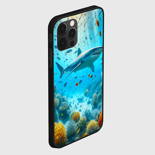 Чехол iPhone 12 Pro Max Белая акула в коралловом рифе / 3D-Черный – фото 2
