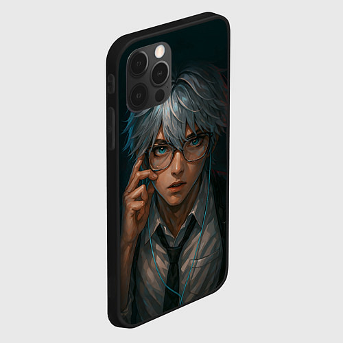 Чехол iPhone 12 Pro Max Стильный мужчина в очках / 3D-Черный – фото 2
