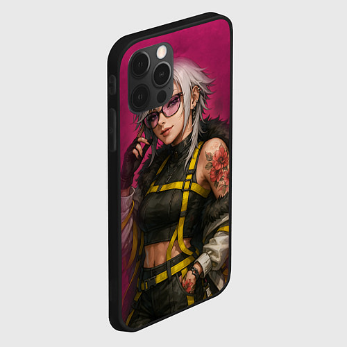 Чехол iPhone 12 Pro Max Девушка с татуировкой в очках / 3D-Черный – фото 2