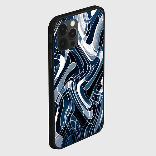 Чехол iPhone 12 Pro Max Тёмно-синий искажённая абстракция / 3D-Черный – фото 2