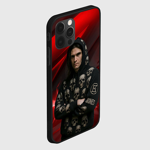 Чехол iPhone 12 Pro Max Bones с черепами на худи / 3D-Черный – фото 2