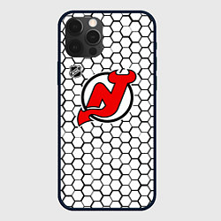 Чехол для iPhone 12 Pro Max Нью Джерси Девилз - белые соты, цвет: 3D-черный