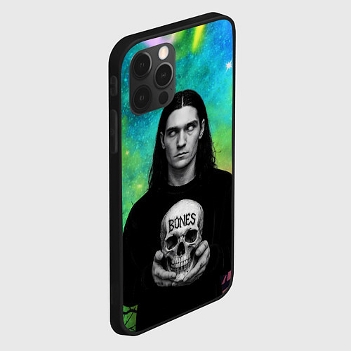 Чехол iPhone 12 Pro Max Bones без зрачков держит череп в руках / 3D-Черный – фото 2