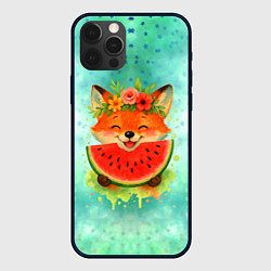 Чехол для iPhone 12 Pro Max Веселая лисичка ест арбуз, цвет: 3D-черный