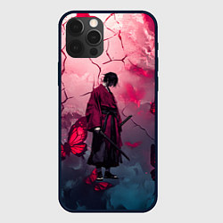 Чехол iPhone 12 Pro Max Одинокий самурай среди бабочек
