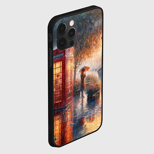 Чехол iPhone 12 Pro Max Красная телефонная будка на набережной / 3D-Черный – фото 2