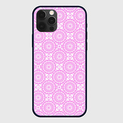 Чехол для iPhone 12 Pro Max Бело розовый ажурный кружевной узор, цвет: 3D-черный