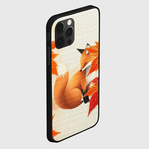 Чехол iPhone 12 Pro Max Лиса под осенними листьями / 3D-Черный – фото 2