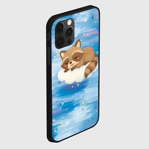 Чехол iPhone 12 Pro Max Милый енот спит на облаке / 3D-Черный – фото 2