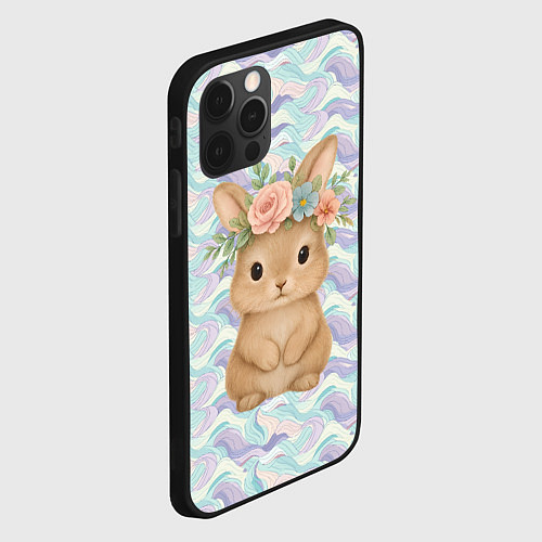 Чехол iPhone 12 Pro Max Зайчик с венком из цветов на голове / 3D-Черный – фото 2