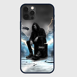 Чехол для iPhone 12 Pro Max Bones на фоне молний, цвет: 3D-черный