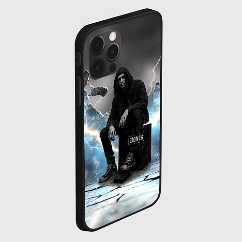 Чехол iPhone 12 Pro Max Bones на фоне молний / 3D-Черный – фото 2