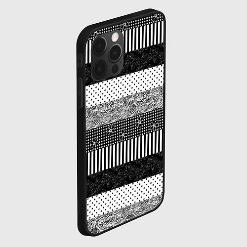 Чехол iPhone 12 Pro Max Черно белый полосатый узор из лоскутов / 3D-Черный – фото 2