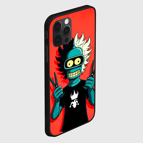 Чехол iPhone 12 Pro Max Бендер в образе рокера и парикмахера / 3D-Черный – фото 2